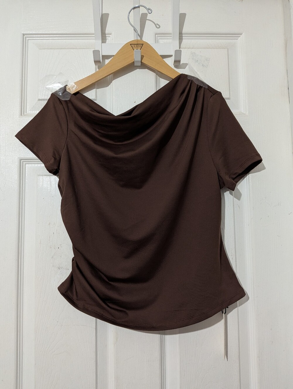Commense Ruched Off Shoulder Slim Short Sleeve Top - Picture 5 of 9